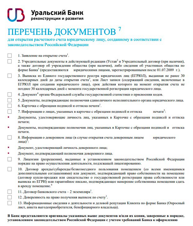 ubrr.ru перечень документов для открытия расчетного счета