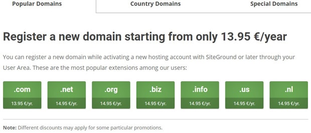 SiteGround домены
