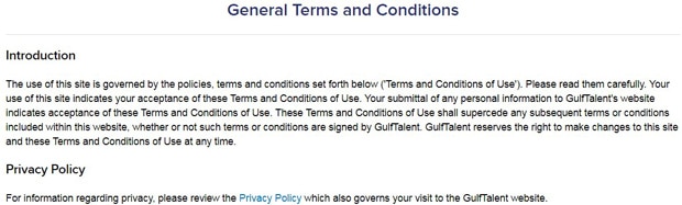 GulfTalent пользовательское соглашение
