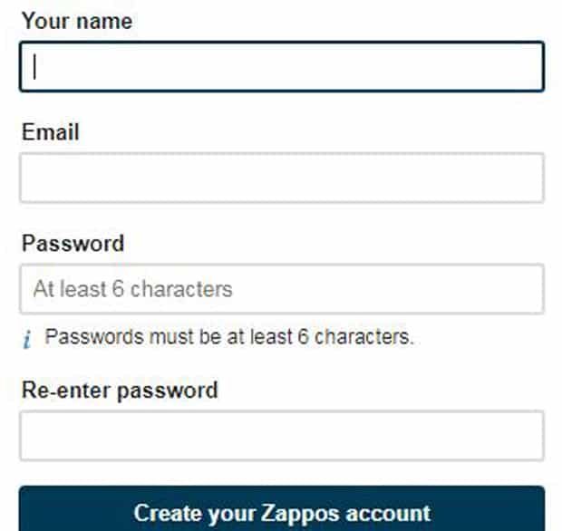 Zappos регистрация