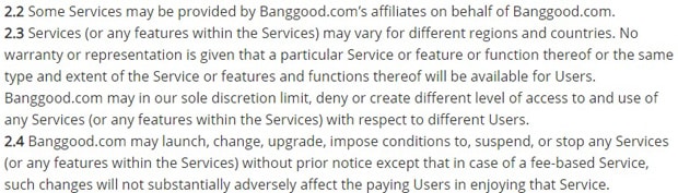 Banggood пользовательское соглашение