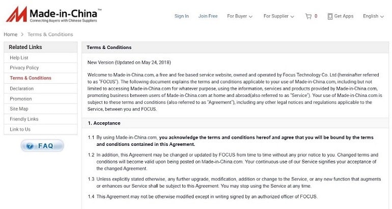 Made-in-China пользовательское соглашение