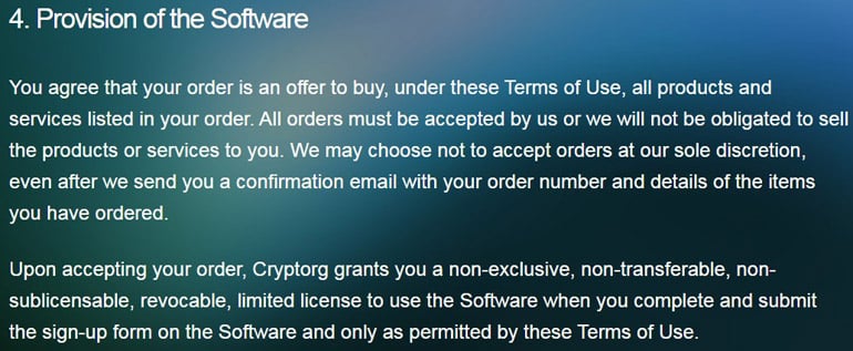 Cryptorg пользовательское соглашение