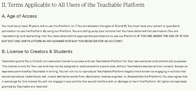 teachable.com правила сервиса
