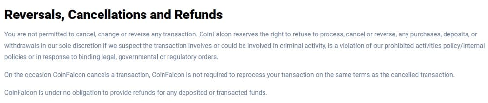 CoinFalcon возврат денег